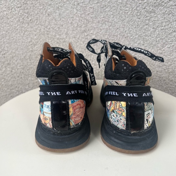 Vintage Y2K chunky Punk combat leather boots graffiti print The Art 38E - Picture 3 of 13